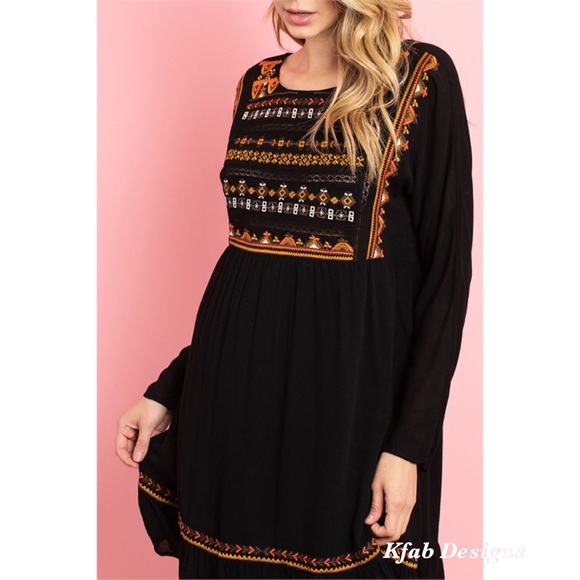 ❤️LAST! Woven Embroidered Lined Black/Rust Dress! - Picture 4 of 9